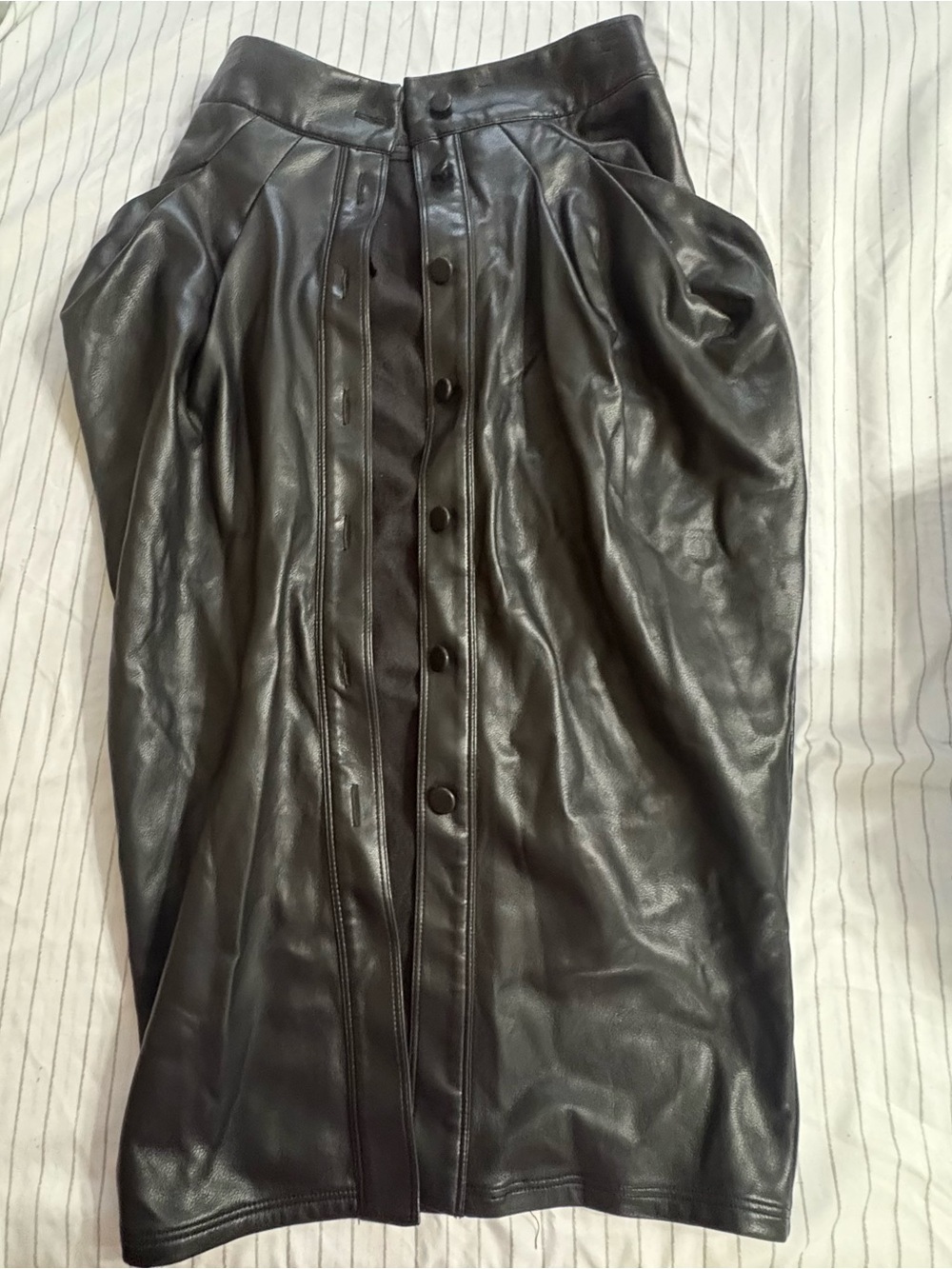 Women's Black Leather Button skirt